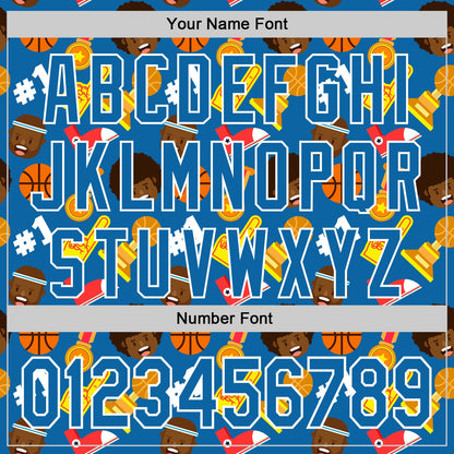 Custom Blue White Comic Doodle Ballgame 3D Pattern Design Authentic Baseball Jersey - Sky-Custom