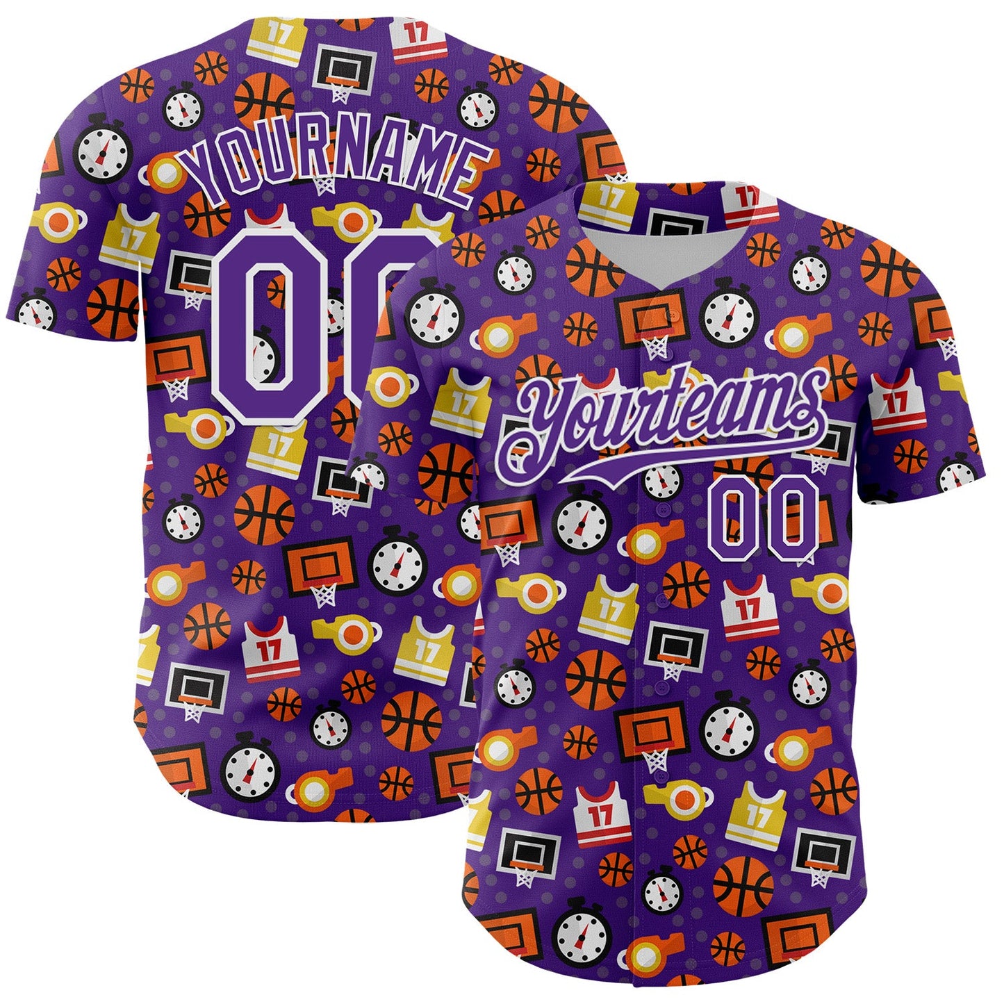 Custom Purple White Comic Doodle Ballgame 3D Pattern Design Authentic Baseball Jersey - Sky-Custom