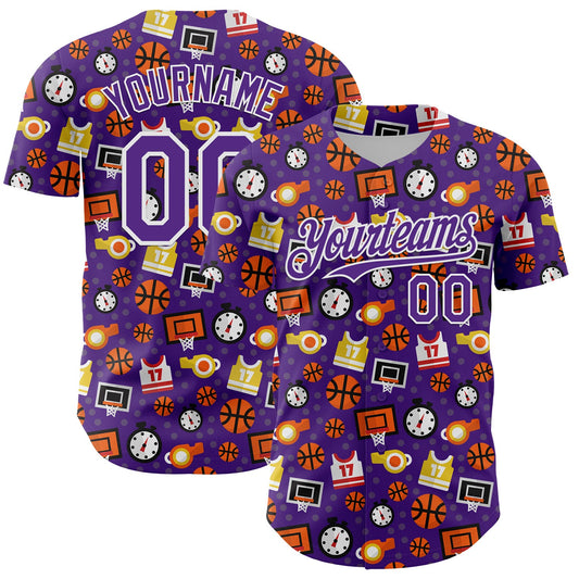 Custom Purple White Comic Doodle Ballgame 3D Pattern Design Authentic Baseball Jersey - Sky-Custom