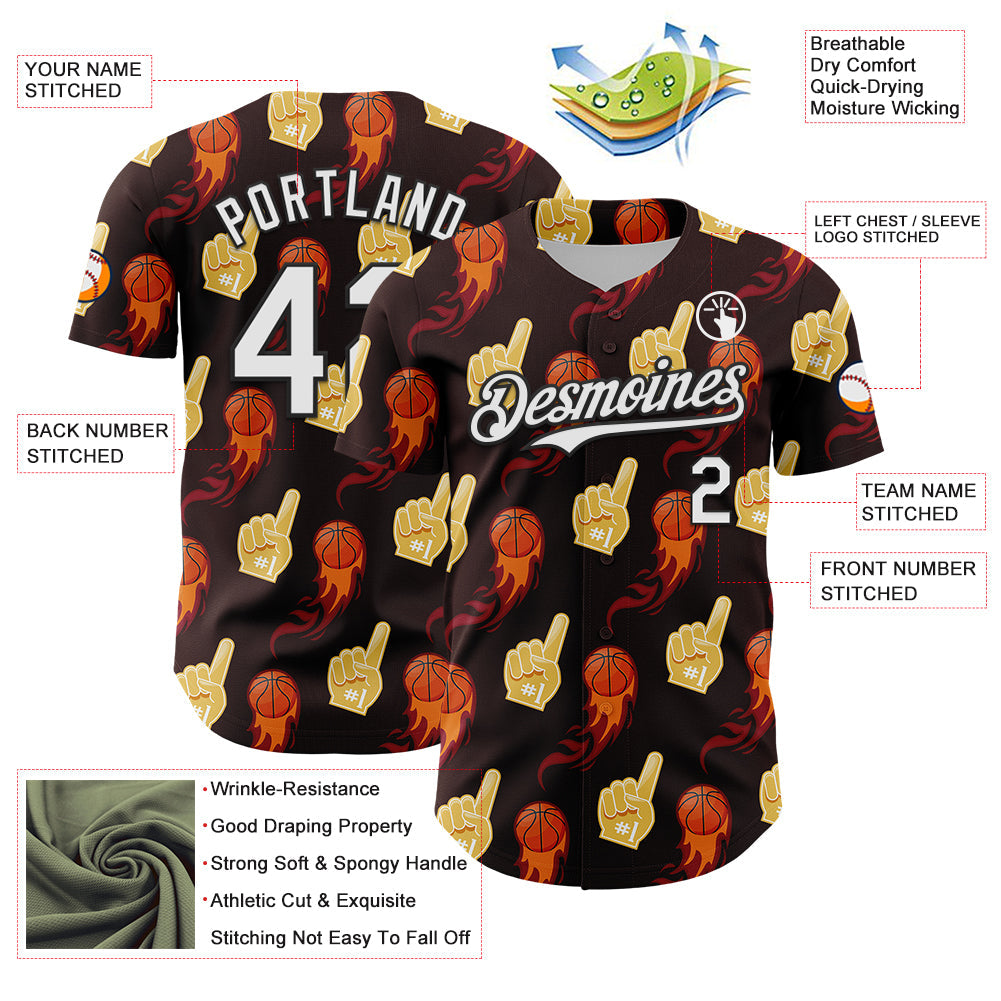 Custom Brown White-Black Comic Doodle Ballgame 3D Pattern Design Authentic Baseball Jersey - Sky-Custom