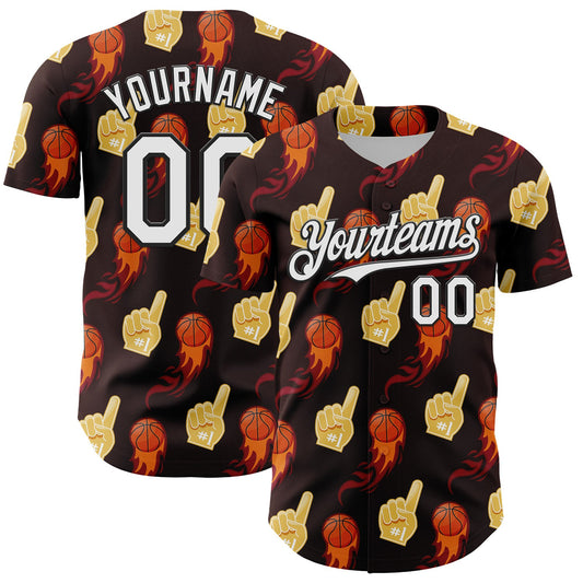 Custom Brown White-Black Comic Doodle Ballgame 3D Pattern Design Authentic Baseball Jersey - Sky-Custom