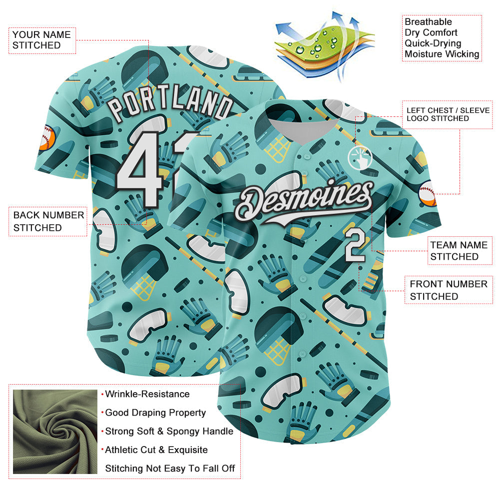 Custom Ice Blue White-Black Comic Doodle Ballgame 3D Pattern Design Authentic Baseball Jersey - Sky-Custom