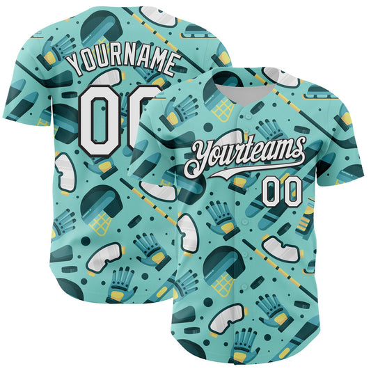 Custom Ice Blue White-Black Comic Doodle Ballgame 3D Pattern Design Authentic Baseball Jersey - Sky-Custom