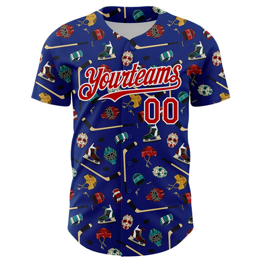 Custom Royal Red-White Comic Doodle Ballgame 3D Pattern Design Authentic Baseball Jersey - Sky-Custom