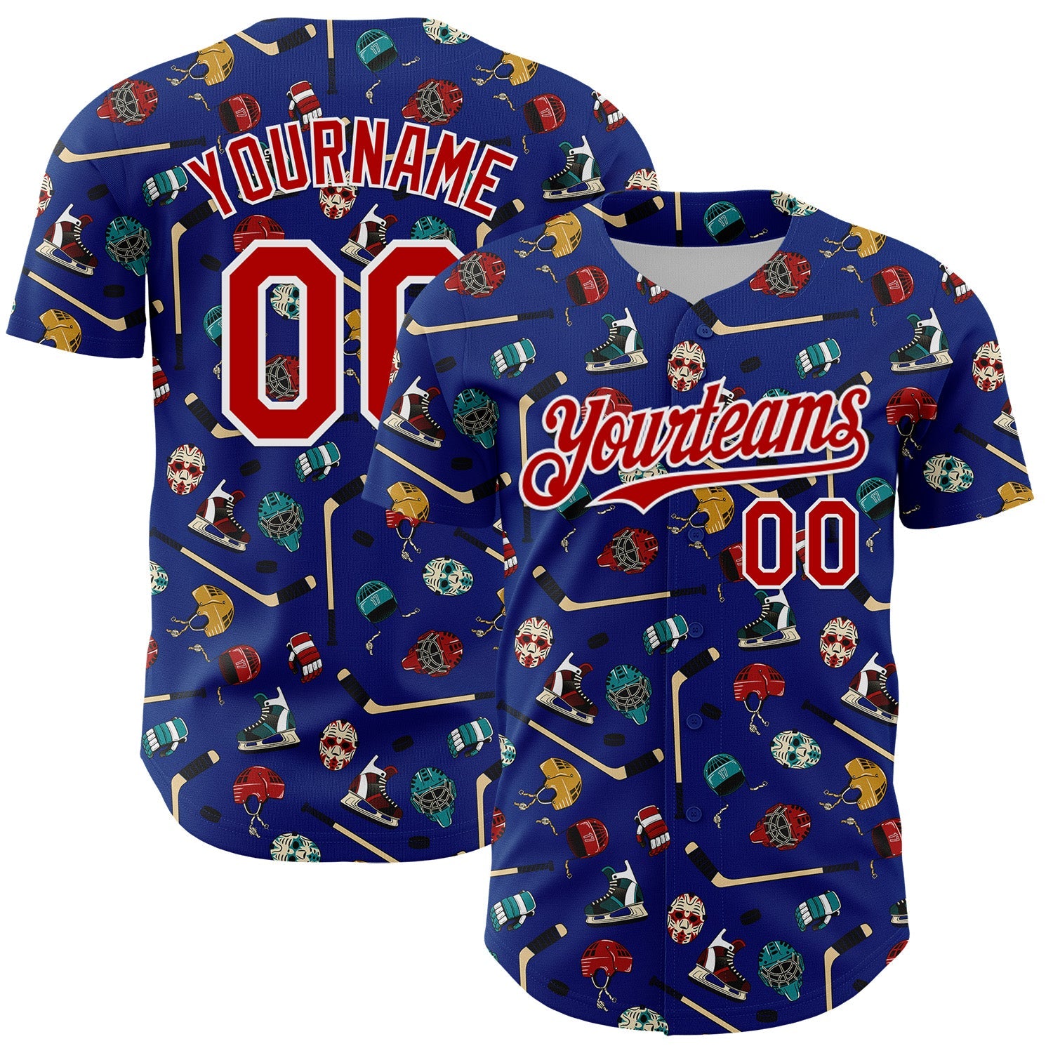 Custom Royal Red-White Comic Doodle Ballgame 3D Pattern Design Authentic Baseball Jersey - Sky-Custom