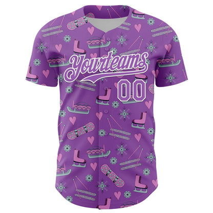 Custom Medium Purple White Comic Doodle Ballgame 3D Pattern Design Authentic Baseball Jersey - Sky-Custom