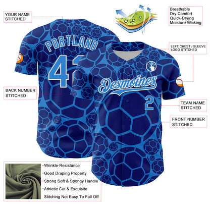 Custom Electric Blue White Comic Doodle Ballgame 3D Pattern Design Authentic Baseball Jersey - Sky-Custom