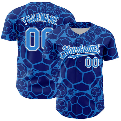 Custom Electric Blue White Comic Doodle Ballgame 3D Pattern Design Authentic Baseball Jersey - Sky-Custom