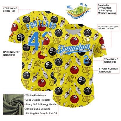 Custom Light Yellow Electric Blue-White Comic Doodle Ballgame 3D Pattern Design Authentic Baseball Jersey - Sky-Custom