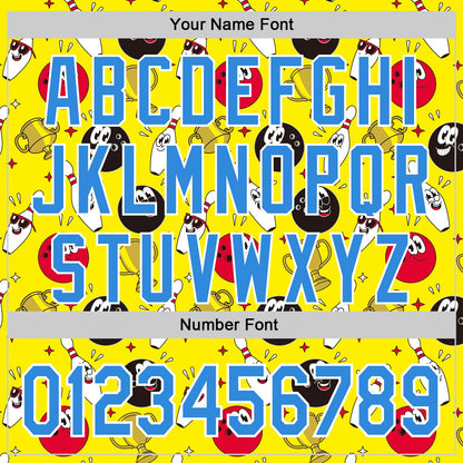 Custom Light Yellow Electric Blue-White Comic Doodle Ballgame 3D Pattern Design Authentic Baseball Jersey - Sky-Custom