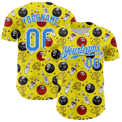 Custom Light Yellow Electric Blue-White Comic Doodle Ballgame 3D Pattern Design Authentic Baseball Jersey - Sky-Custom