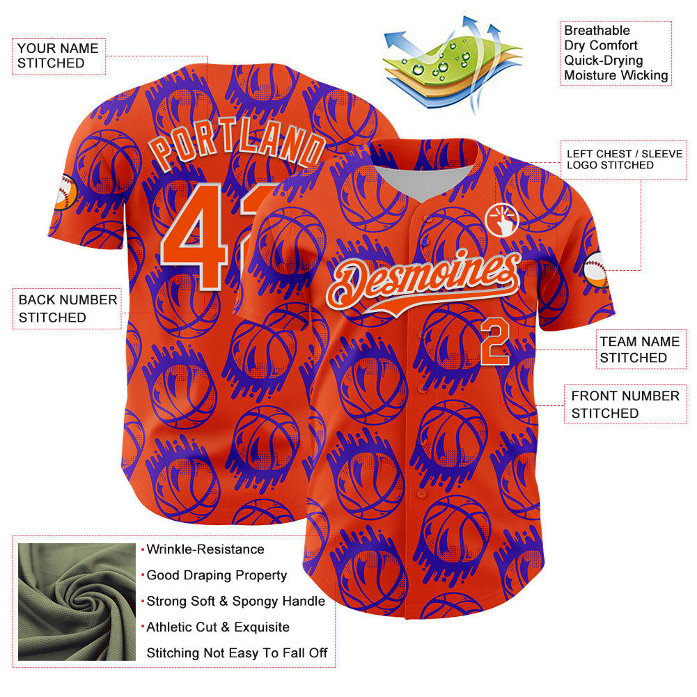 Custom Orange White Comic Doodle Ballgame 3D Pattern Design Authentic Baseball Jersey - Sky-Custom