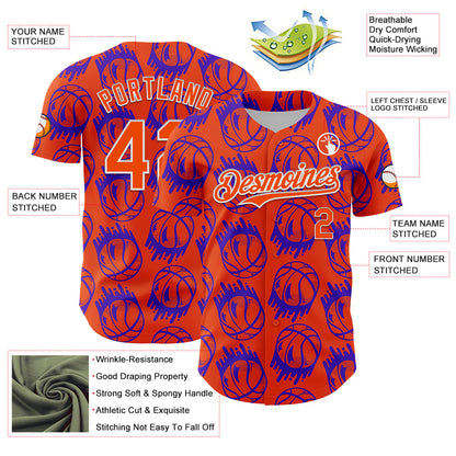 Custom Orange White Comic Doodle Ballgame 3D Pattern Design Authentic Baseball Jersey - Sky-Custom