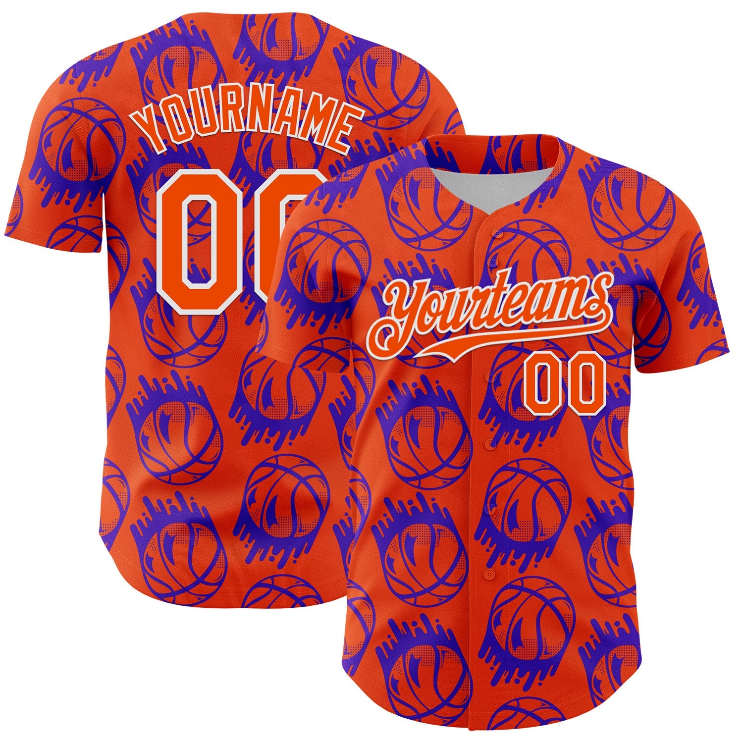 Custom Orange White Comic Doodle Ballgame 3D Pattern Design Authentic Baseball Jersey - Sky-Custom