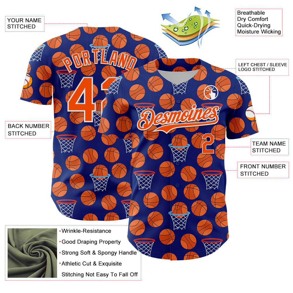 Custom Royal Orange-White Comic Doodle Ballgame 3D Pattern Design Authentic Baseball Jersey - Sky-Custom