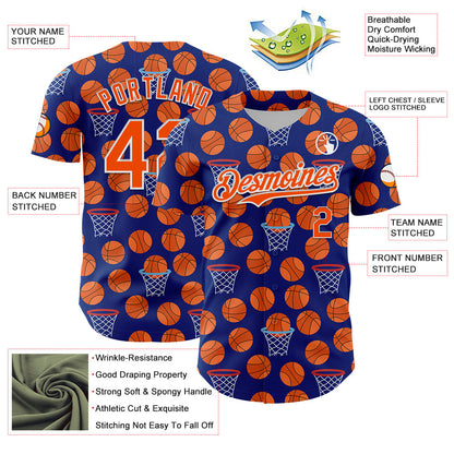 Custom Royal Orange-White Comic Doodle Ballgame 3D Pattern Design Authentic Baseball Jersey - Sky-Custom