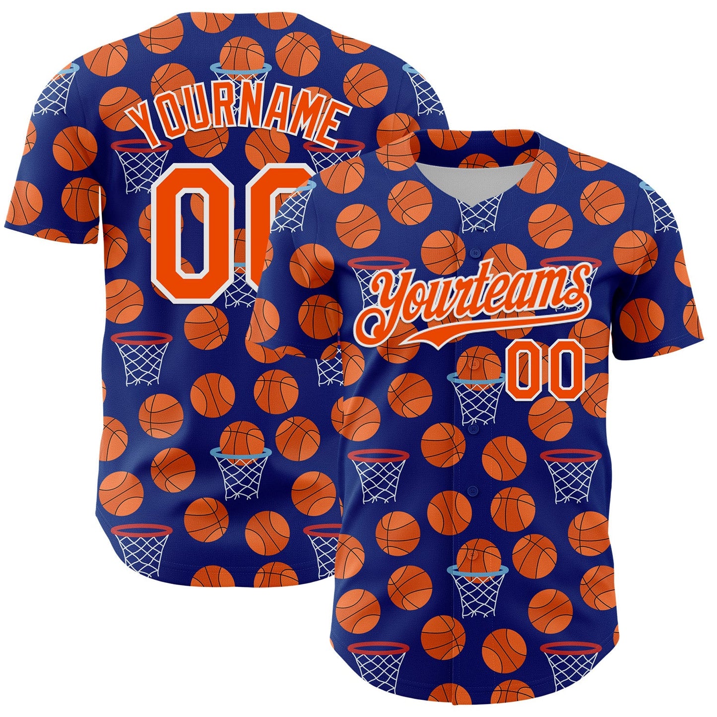 Custom Royal Orange-White Comic Doodle Ballgame 3D Pattern Design Authentic Baseball Jersey - Sky-Custom