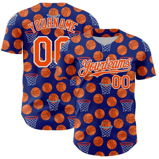 Custom Royal Orange-White Comic Doodle Ballgame 3D Pattern Design Authentic Baseball Jersey - Sky-Custom