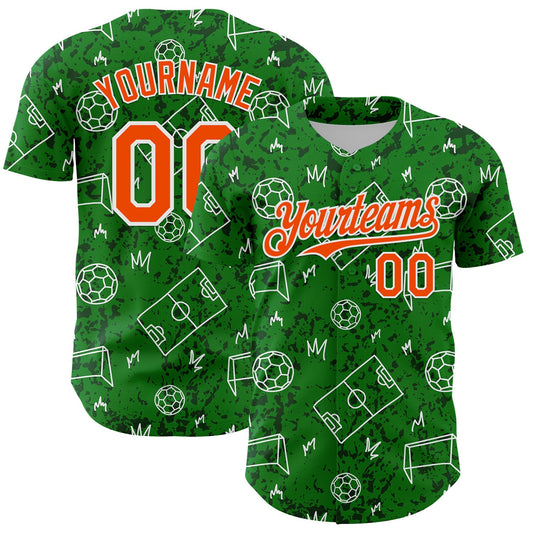 Custom Grass Green Orange-White Comic Doodle Ballgame 3D Pattern Design Authentic Baseball Jersey - Sky-Custom