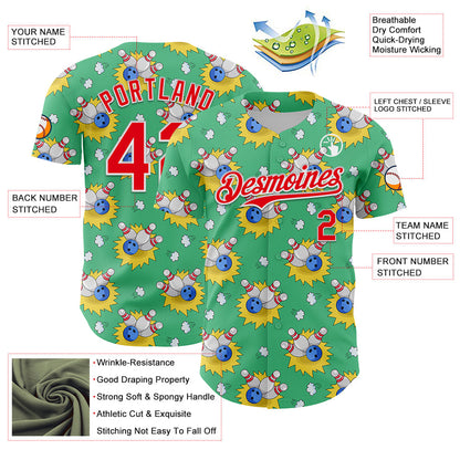 Custom Green Fire Red-White Comic Doodle Ballgame 3D Pattern Design Authentic Baseball Jersey - Sky-Custom