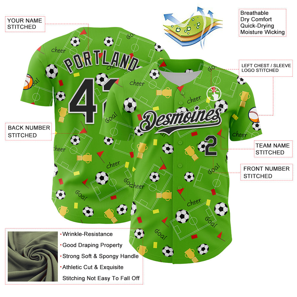 Custom Aurora Green Black-White Comic Doodle Ballgame 3D Pattern Design Authentic Baseball Jersey - Sky-Custom