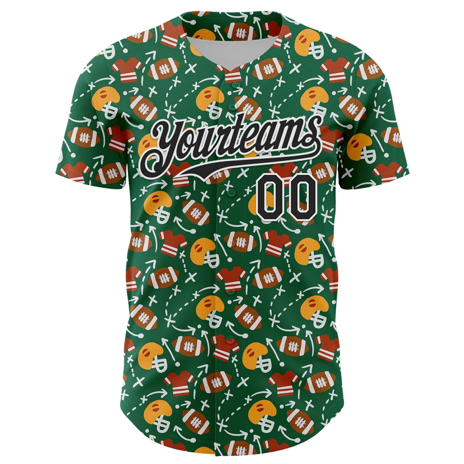 Custom Kelly Green Black-White Comic Doodle Ballgame 3D Pattern Design Authentic Baseball Jersey - Sky-Custom