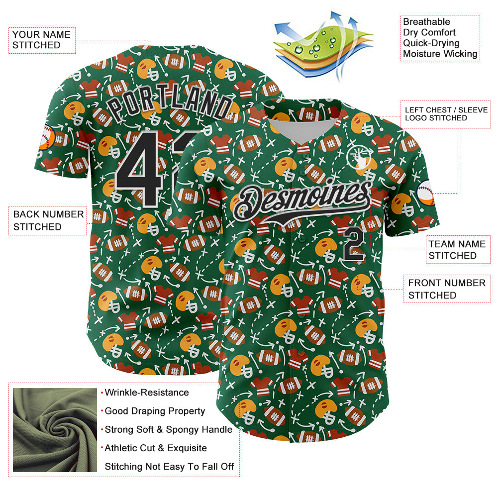 Custom Kelly Green Black-White Comic Doodle Ballgame 3D Pattern Design Authentic Baseball Jersey - Sky-Custom