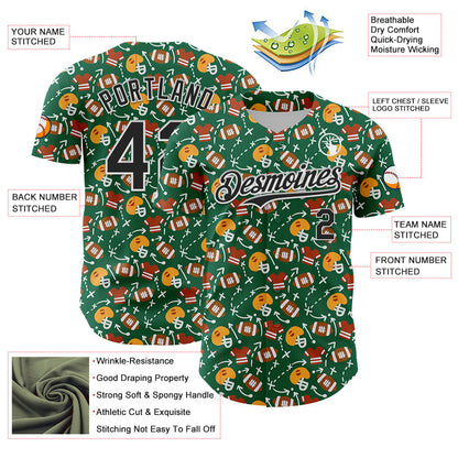Custom Kelly Green Black-White Comic Doodle Ballgame 3D Pattern Design Authentic Baseball Jersey - Sky-Custom