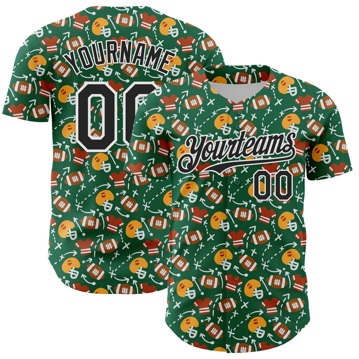 Custom Kelly Green Black-White Comic Doodle Ballgame 3D Pattern Design Authentic Baseball Jersey - Sky-Custom
