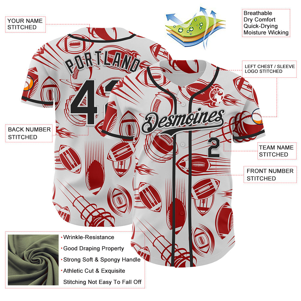 Custom White Black Comic Doodle Ballgame 3D Pattern Design Authentic Baseball Jersey - Sky-Custom