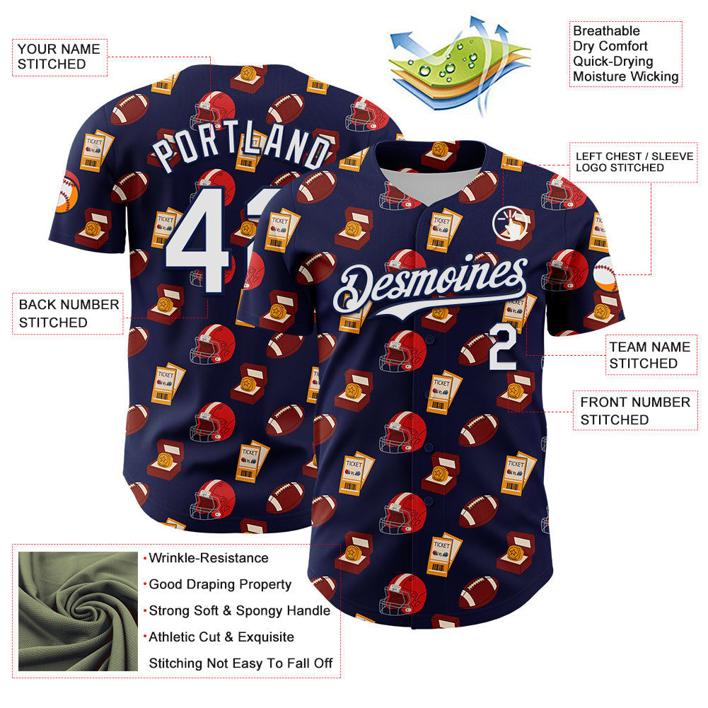 Custom Navy White Comic Doodle Ballgame 3D Pattern Design Authentic Baseball Jersey - Sky-Custom