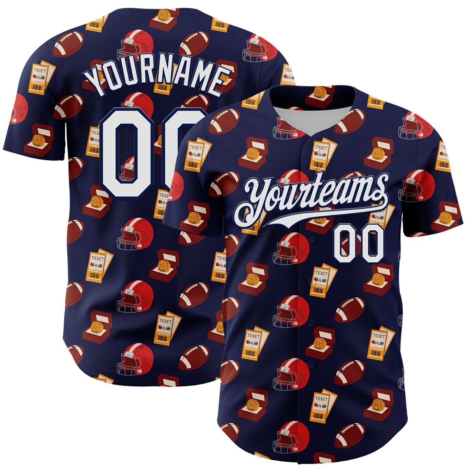 Custom Navy White Comic Doodle Ballgame 3D Pattern Design Authentic Baseball Jersey - Sky-Custom