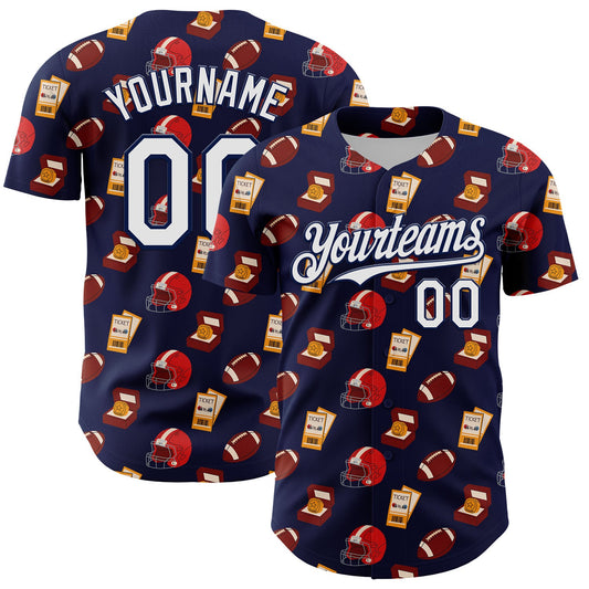 Custom Navy White Comic Doodle Ballgame 3D Pattern Design Authentic Baseball Jersey - Sky-Custom