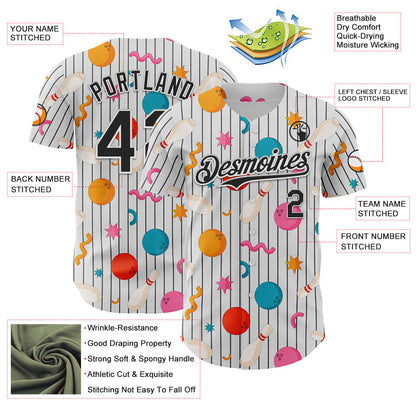 Custom White Black Comic Doodle Ballgame 3D Pattern Design Authentic Baseball Jersey - Sky-Custom