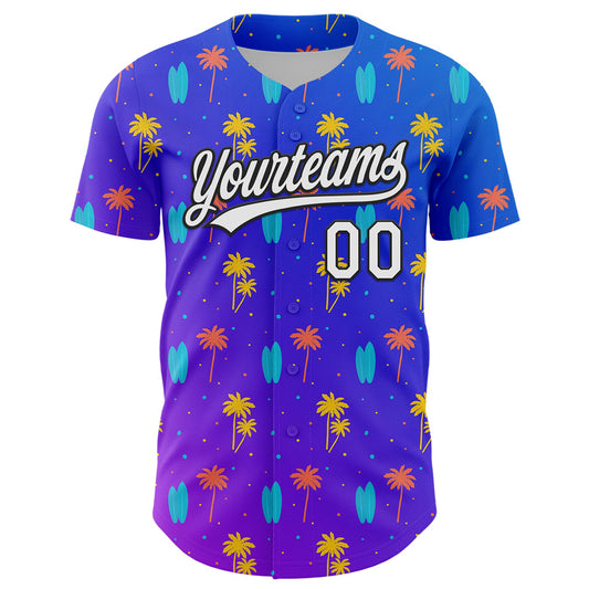 Custom Purple White-Black 3D Hawaii Tropical Palm Tree Authentic Baseball Jersey - Sky-Custom