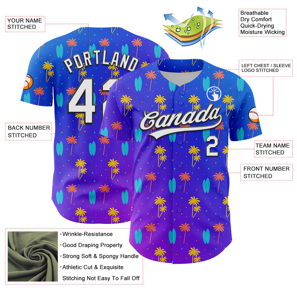 Custom Purple White-Black 3D Hawaii Tropical Palm Tree Authentic Baseball Jersey - Sky-Custom