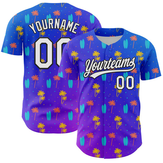Custom Purple White-Black 3D Hawaii Tropical Palm Tree Authentic Baseball Jersey - Sky-Custom