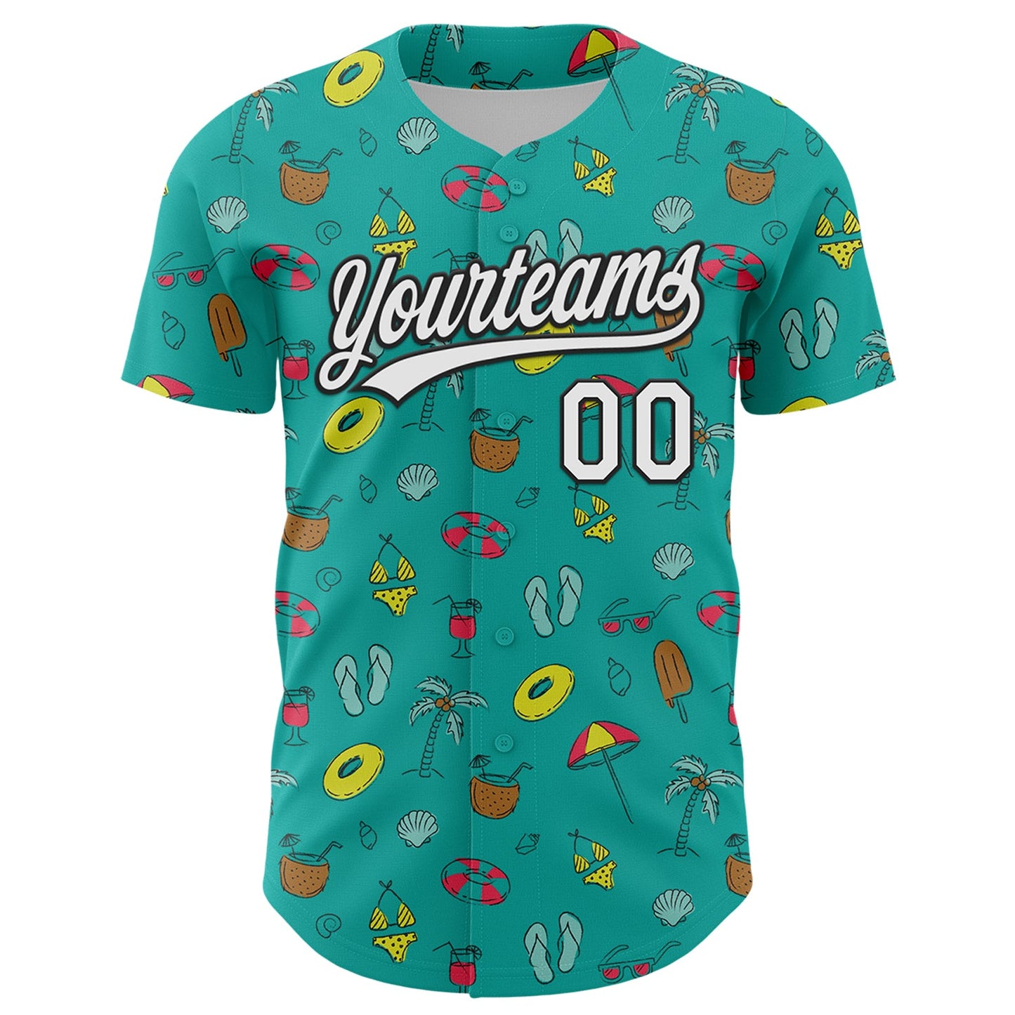 Custom Aqua White-Black 3D Hawaii Tropical Palm Tree And Beach Authentic Baseball Jersey - Sky-Custom