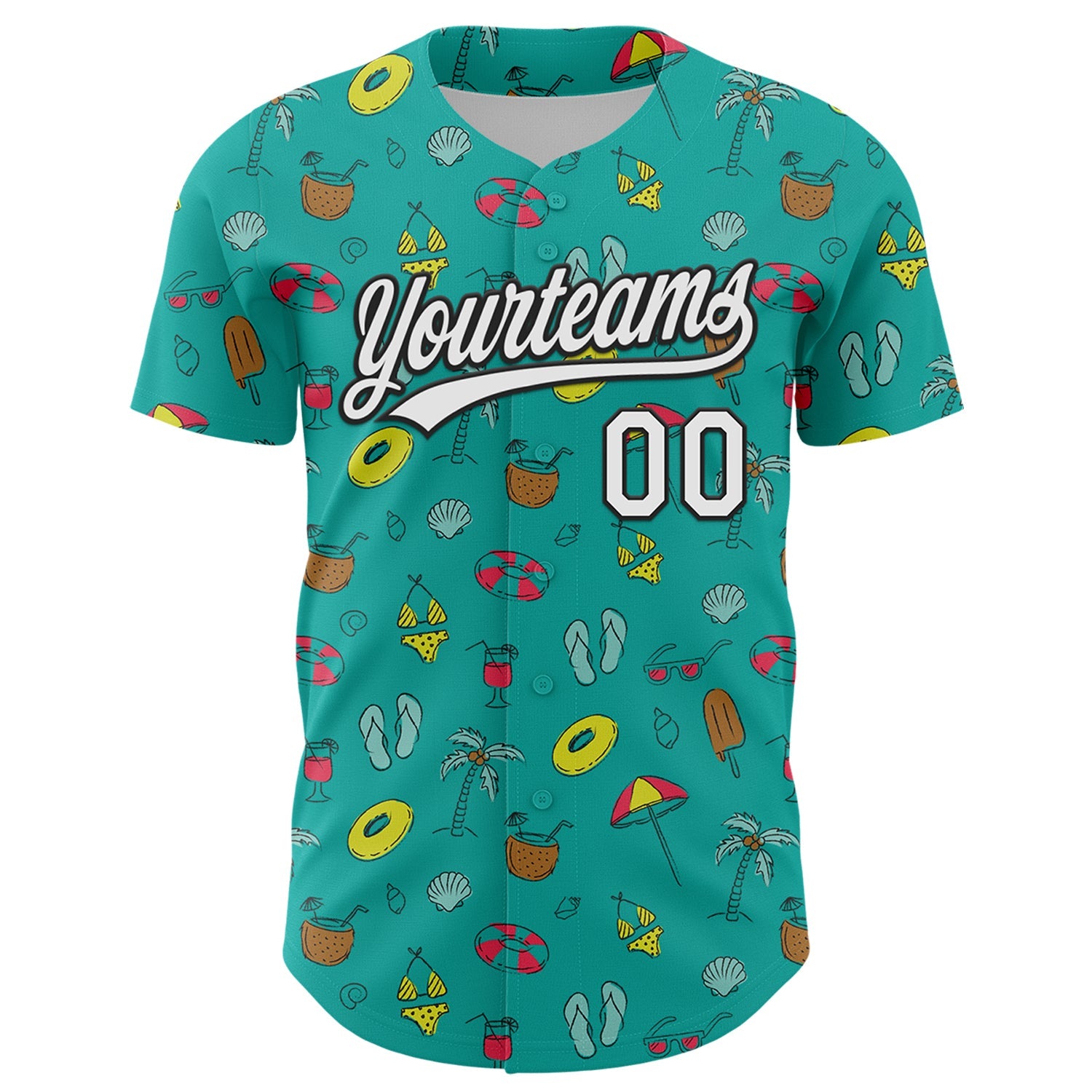 Custom Aqua White-Black 3D Hawaii Tropical Palm Tree And Beach Authentic Baseball Jersey - Sky-Custom