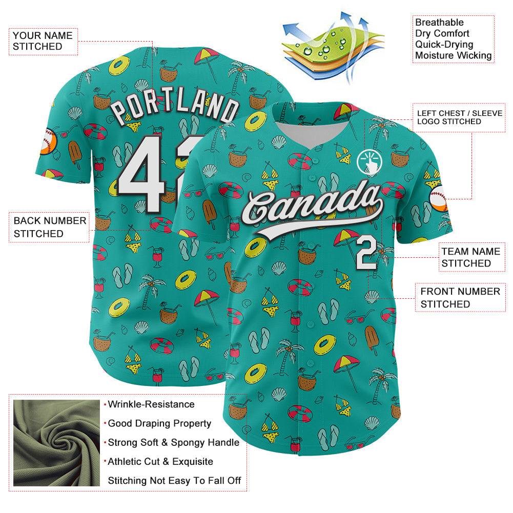 Custom Aqua White-Black 3D Hawaii Tropical Palm Tree And Beach Authentic Baseball Jersey - Sky-Custom