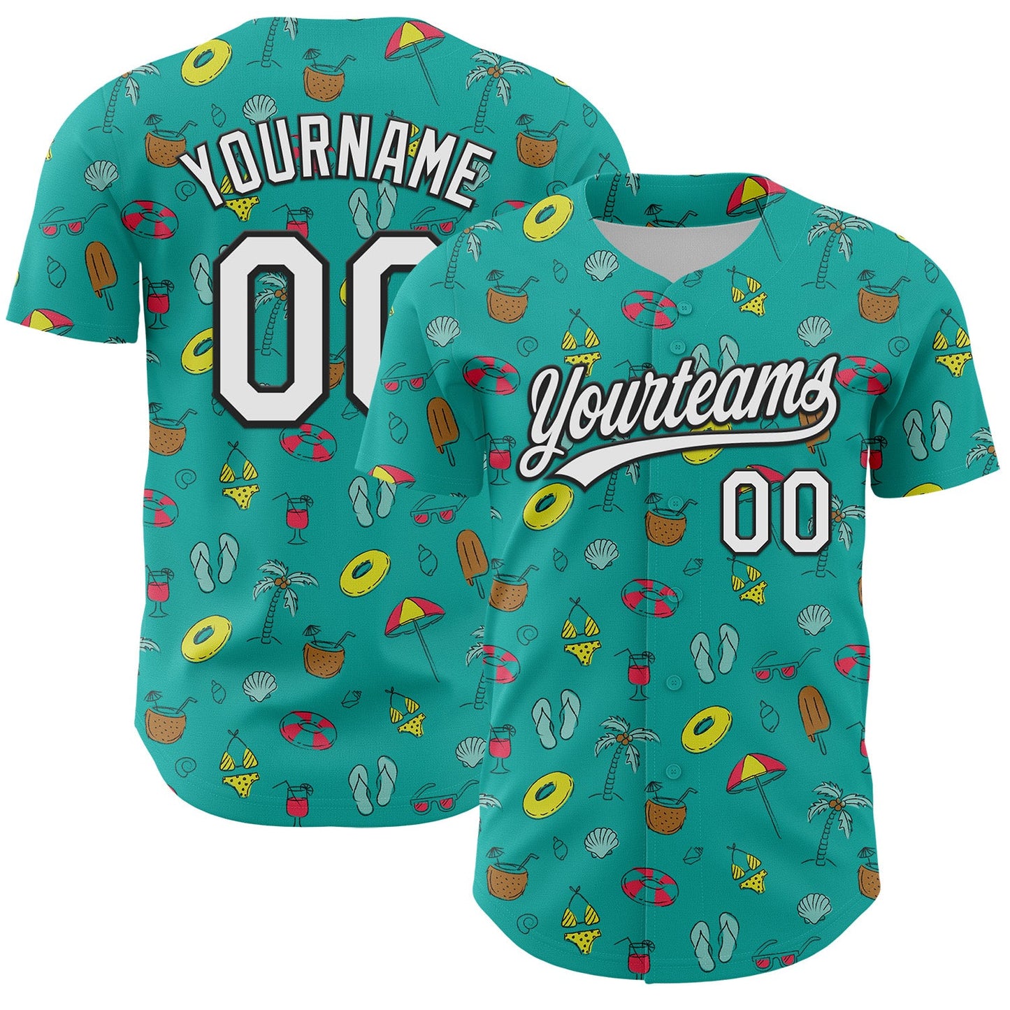 Custom Aqua White-Black 3D Hawaii Tropical Palm Tree And Beach Authentic Baseball Jersey - Sky-Custom