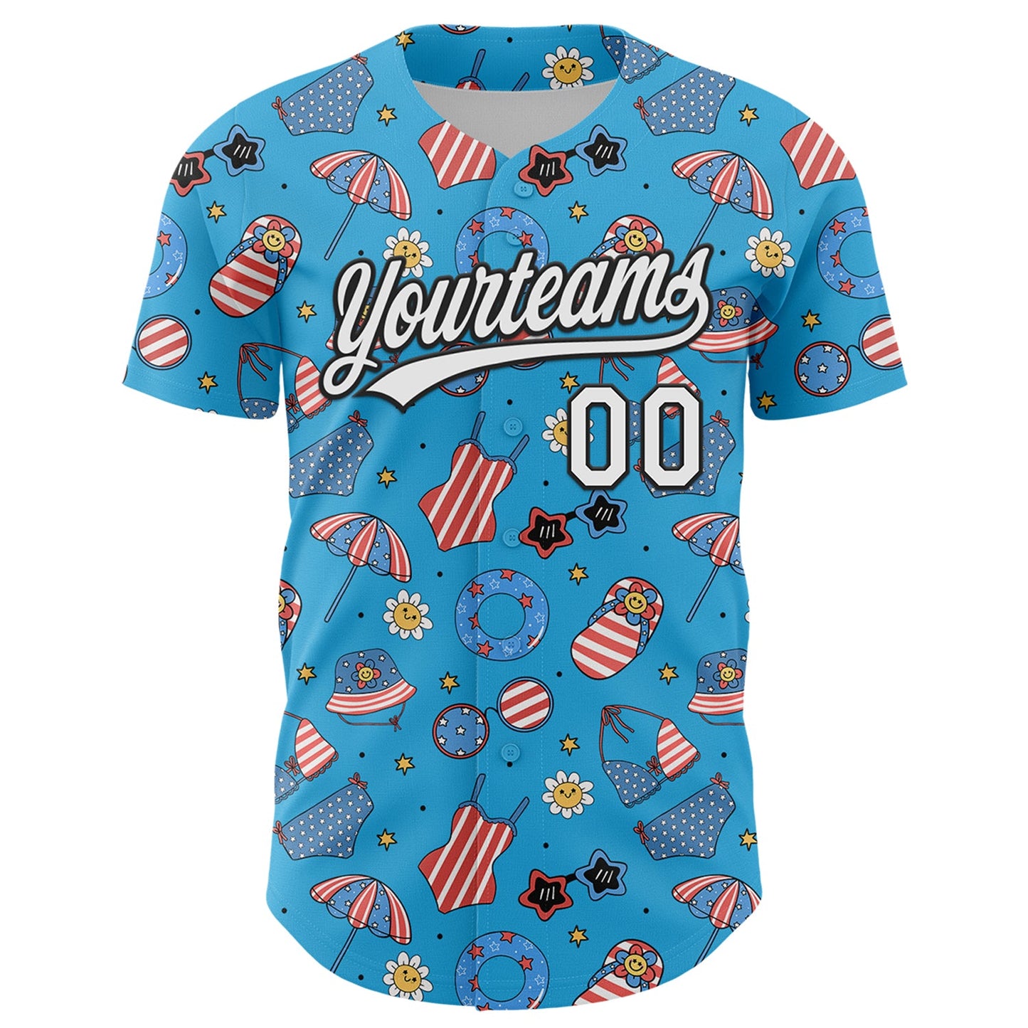 Custom Sky Blue White-Black 3D Hawaii Beach Authentic Baseball Jersey - Sky-Custom
