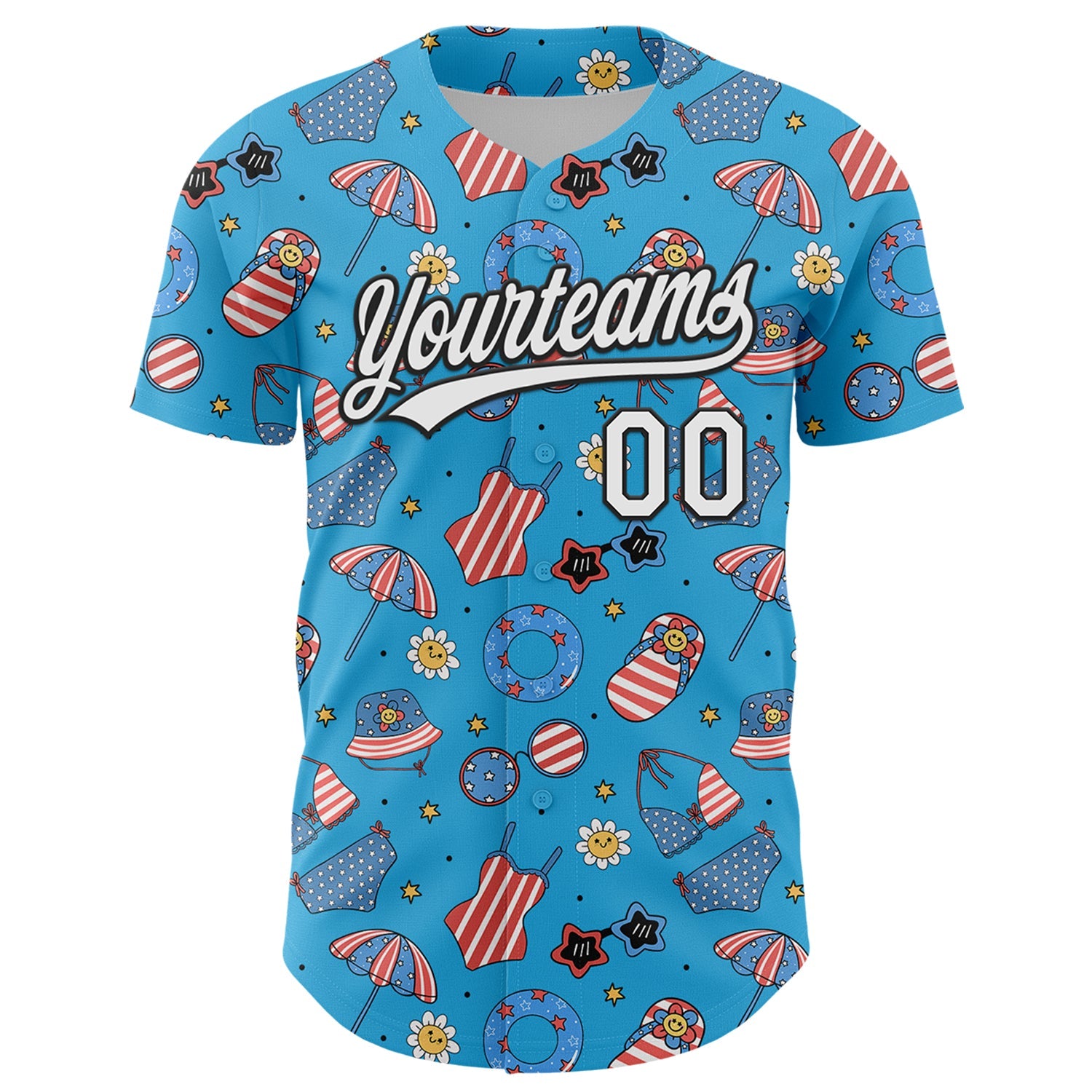 Custom Sky Blue White-Black 3D Hawaii Beach Authentic Baseball Jersey - Sky-Custom