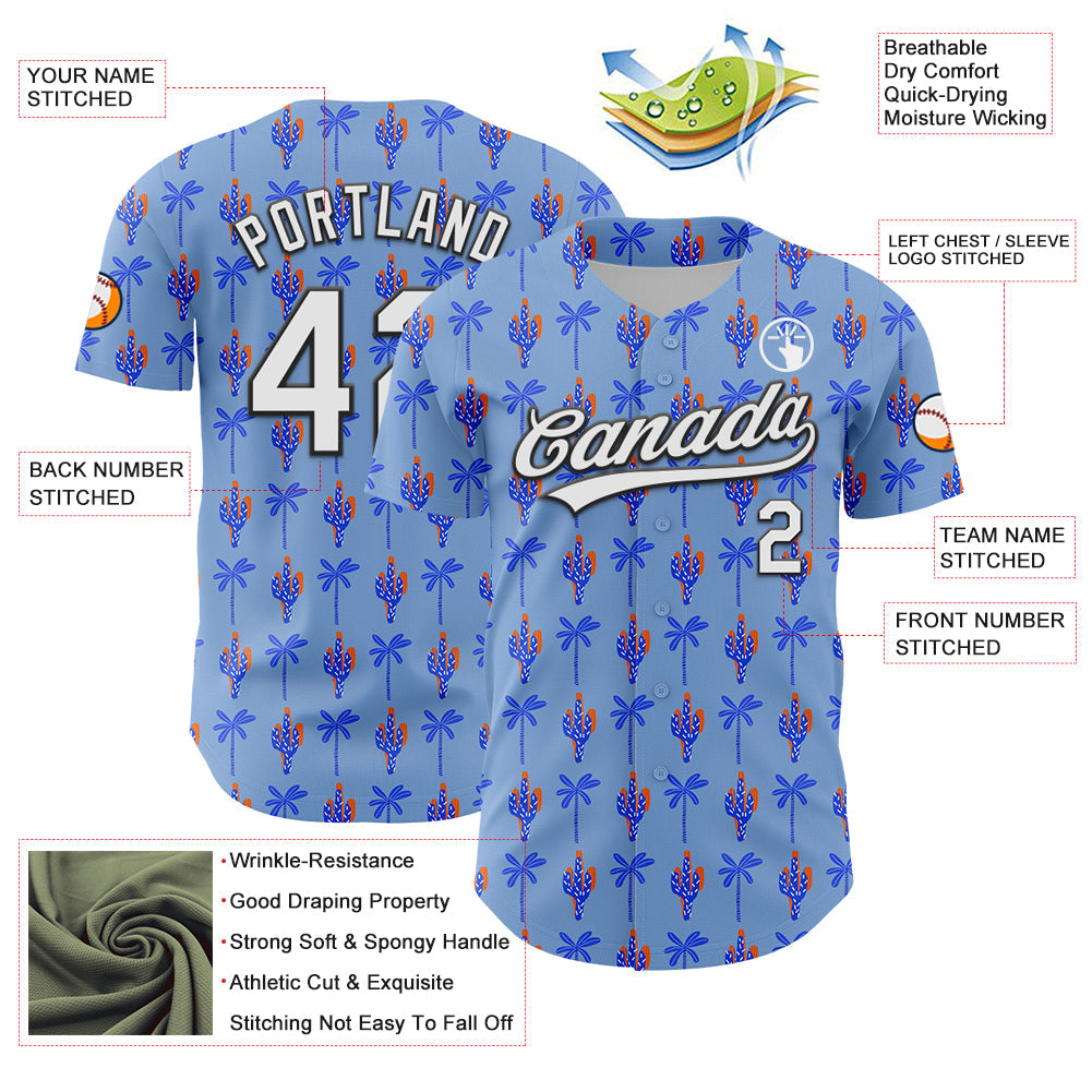 Custom Light Blue White-Black 3D Hawaii Tropical Palm Tree And Cactus Authentic Baseball Jersey - Sky-Custom