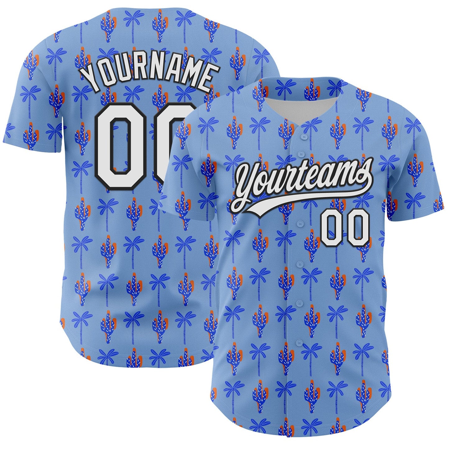 Custom Light Blue White-Black 3D Hawaii Tropical Palm Tree And Cactus Authentic Baseball Jersey - Sky-Custom