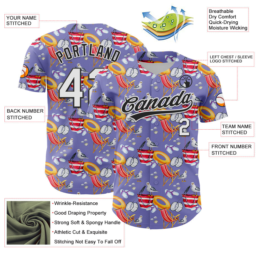 Custom Light Purple White-Black 3D Hawaii Beach Seabird Authentic Baseball Jersey - Sky-Custom