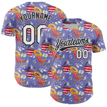 Custom Light Purple White-Black 3D Hawaii Beach Seabird Authentic Baseball Jersey - Sky-Custom