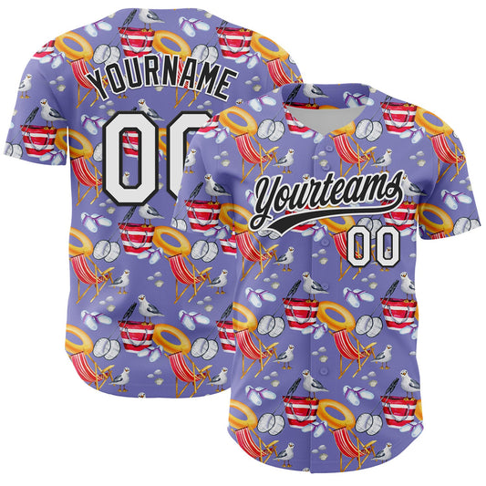 Custom Light Purple White-Black 3D Hawaii Beach Seabird Authentic Baseball Jersey - Sky-Custom