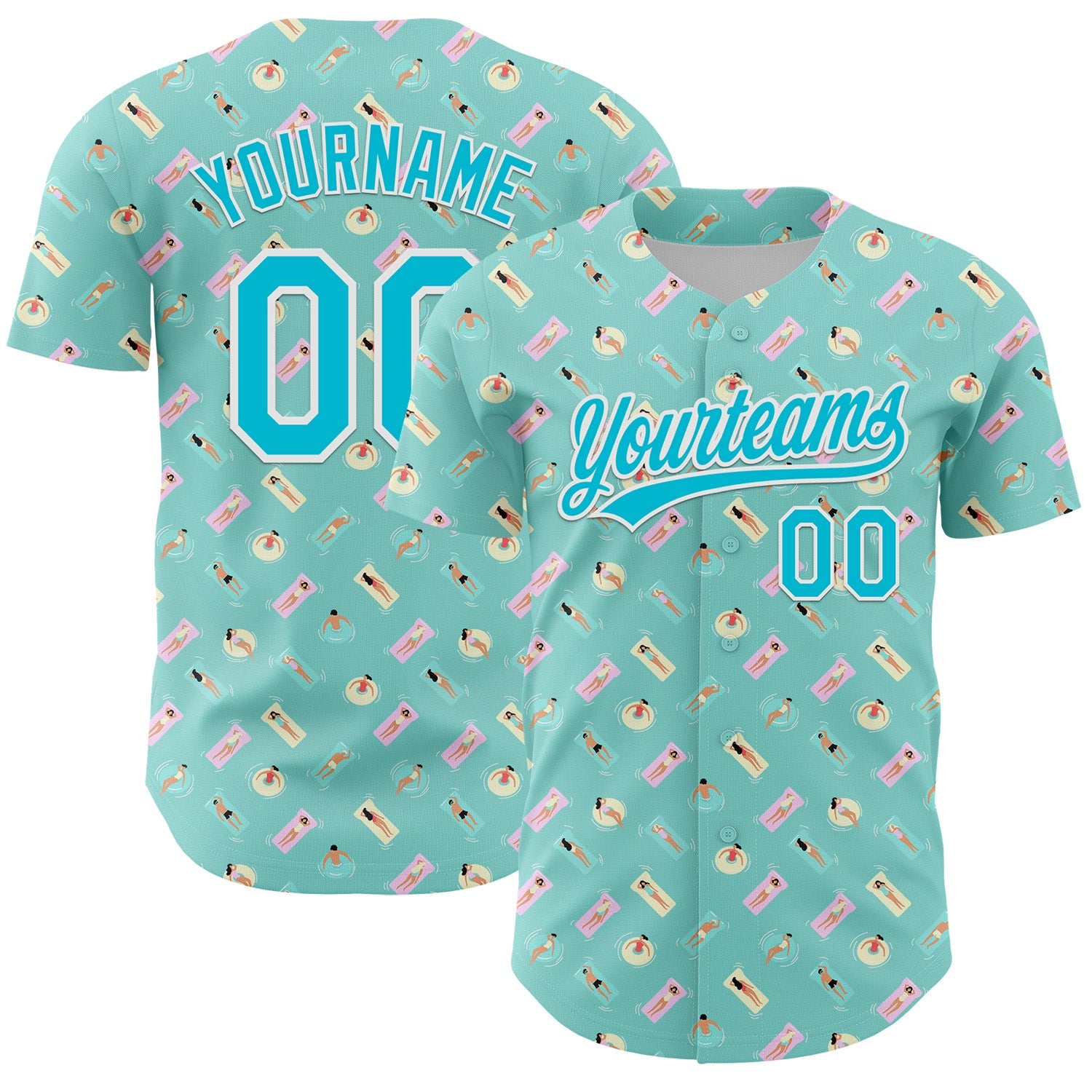Custom Ice Blue Lakes Blue-White 3D Hawaii Beach Holiday Authentic Baseball Jersey - Sky-Custom