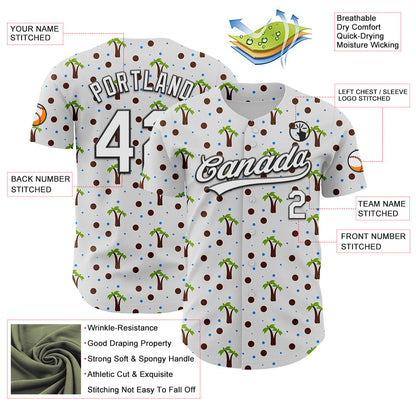 Custom White Black 3D Hawaii Tropical Palm Tree Authentic Baseball Jersey - Sky-Custom